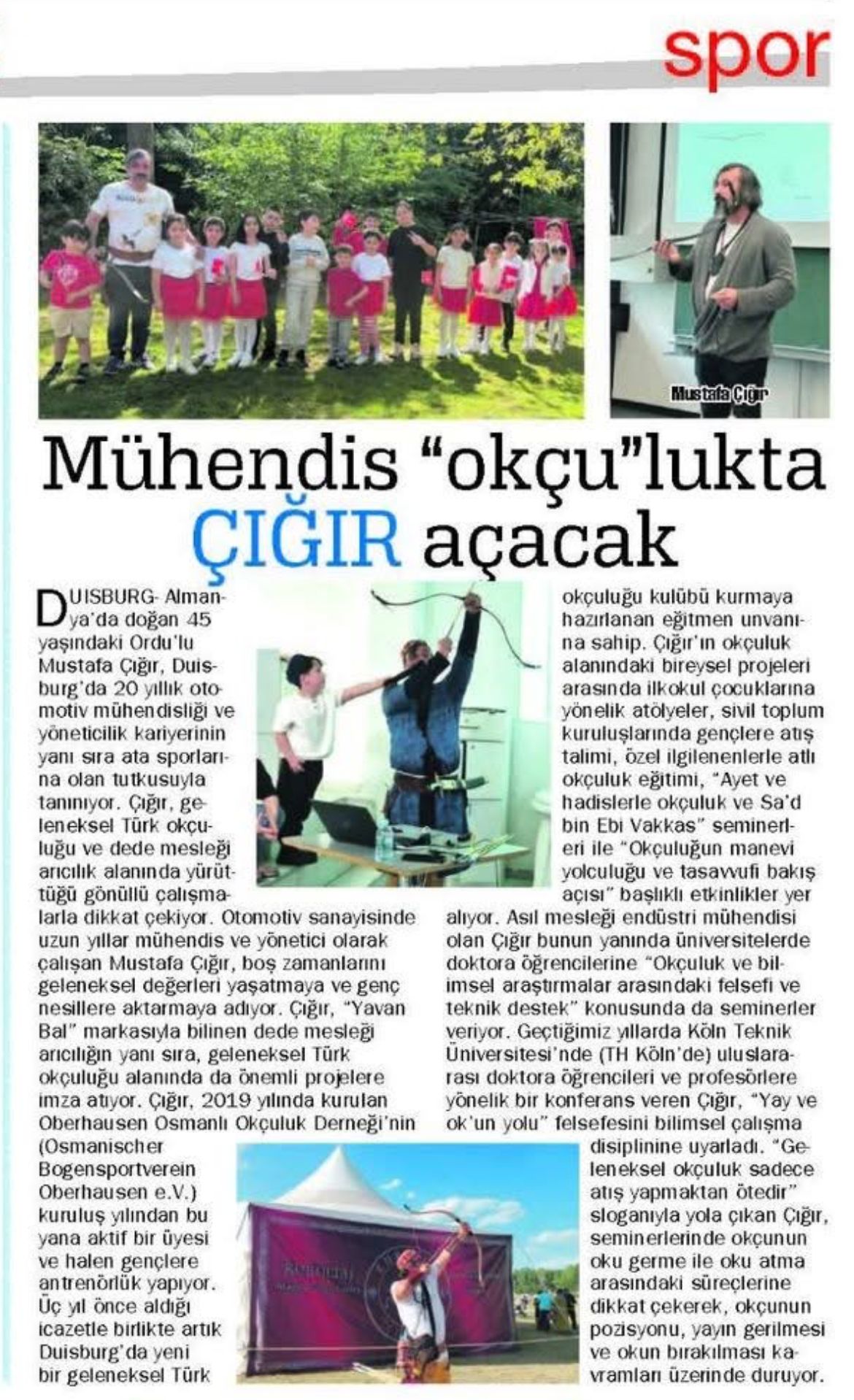 Post Gazetesi Artikel über Mustafa Çığır mit dem Titel Mühendis okçulukta Çığır açacak